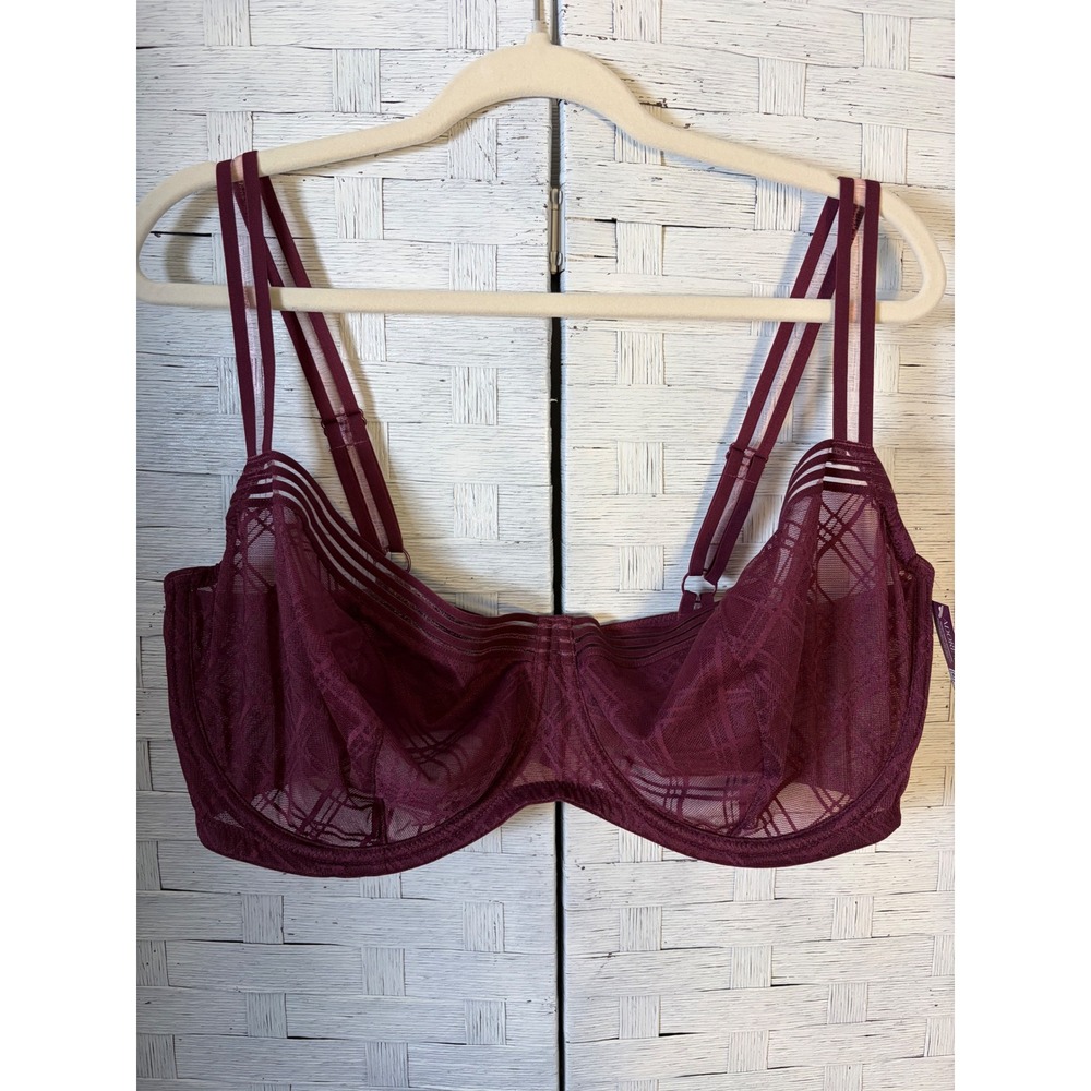 Adore‎ Me Balconette Bra 44G Lace Unlined Underwire Grape Wine CHU-BR-09246